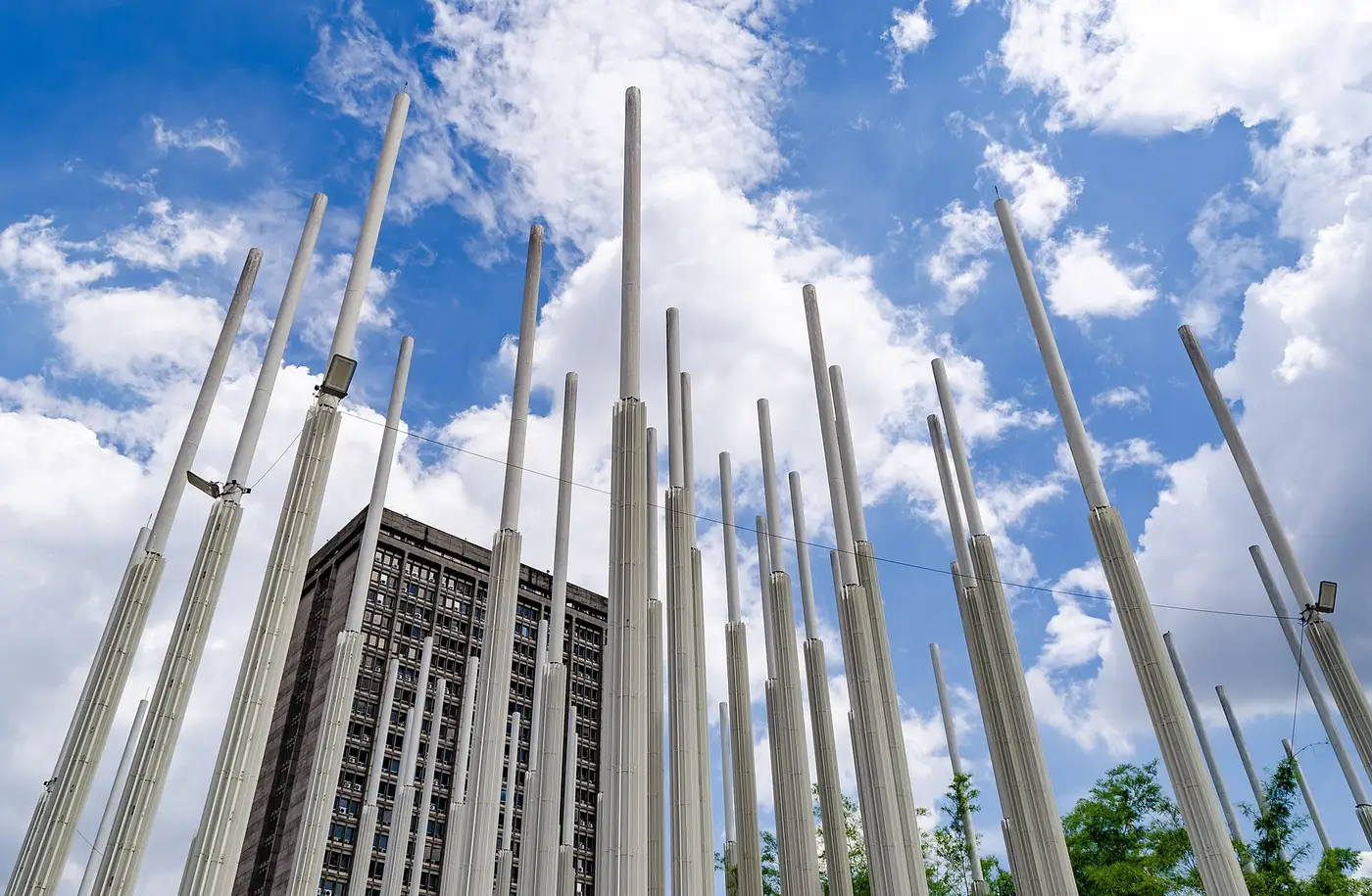 The light columns in Plaza Cisneros, Medellín