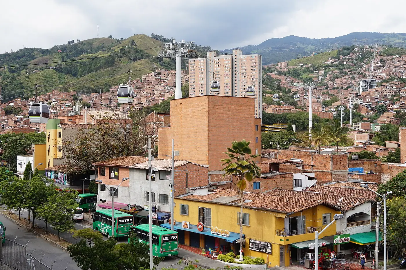 A Metrocable Line J cabin above Medellín